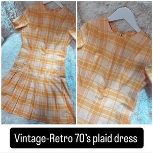 AUTH Vintage-Retro yellow Plaid  Dress